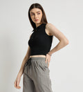 Tanks & Tops Crop Top Polo Neck Ribbed Tank Top