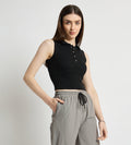 Tanks & Tops Crop Top Polo Neck Ribbed Tank Top