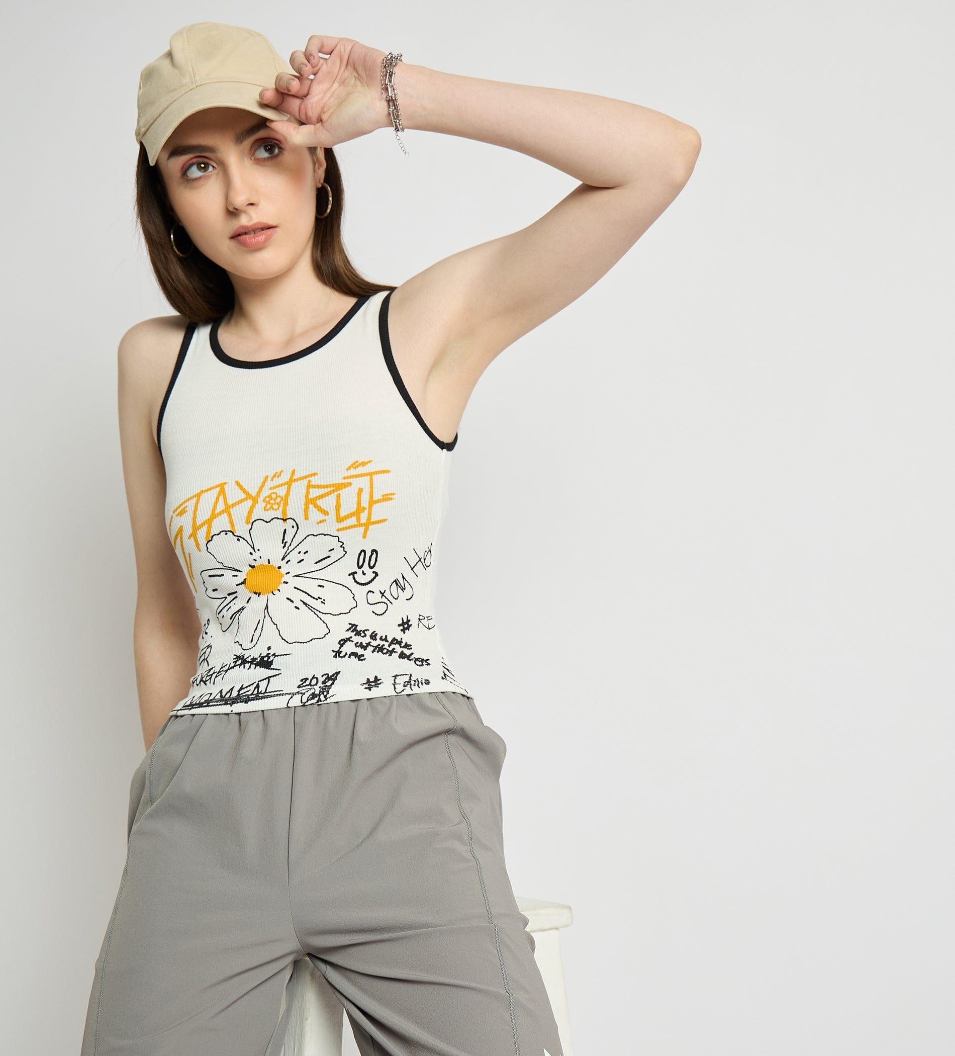 Tanks & Tops Crop Top Ribbed Abstract Print Tank Top