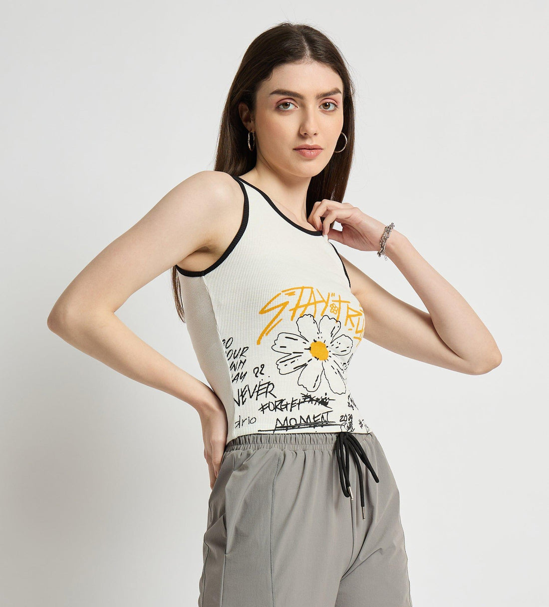 Tanks & Tops Crop Top Ribbed Abstract Print Tank Top