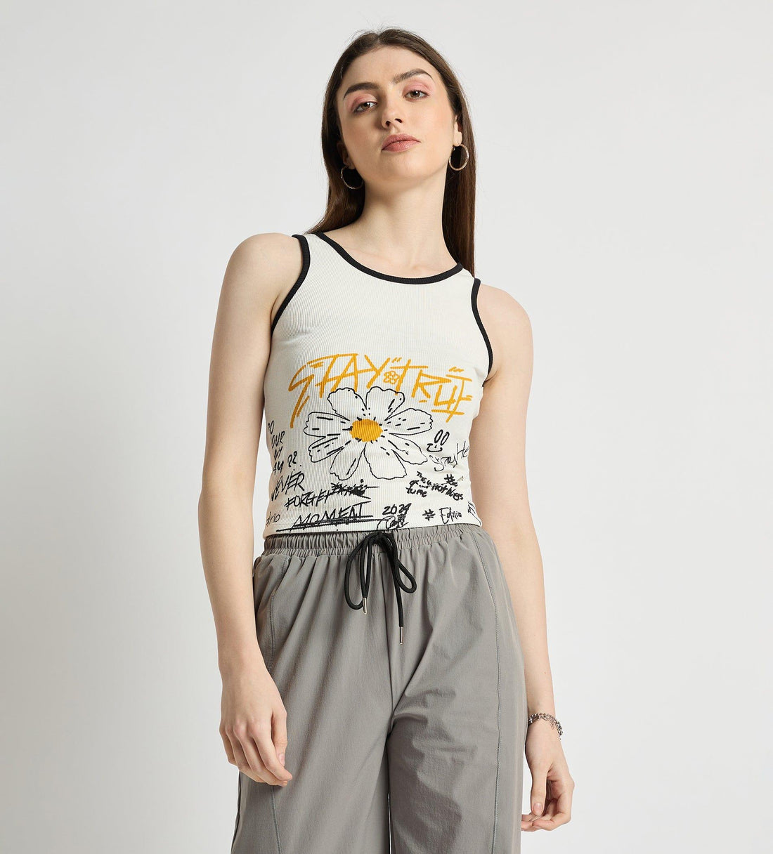 Tanks & Tops Crop Top Ribbed Abstract Print Tank Top