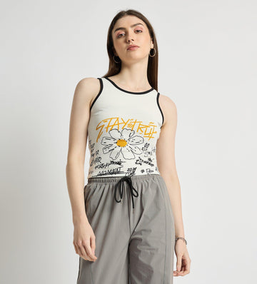 Tanks & Tops Crop Top Ribbed Abstract Print Tank Top