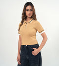 Tanks & Tops Polo T-Shirt Chic Mustard Polo Collar Top