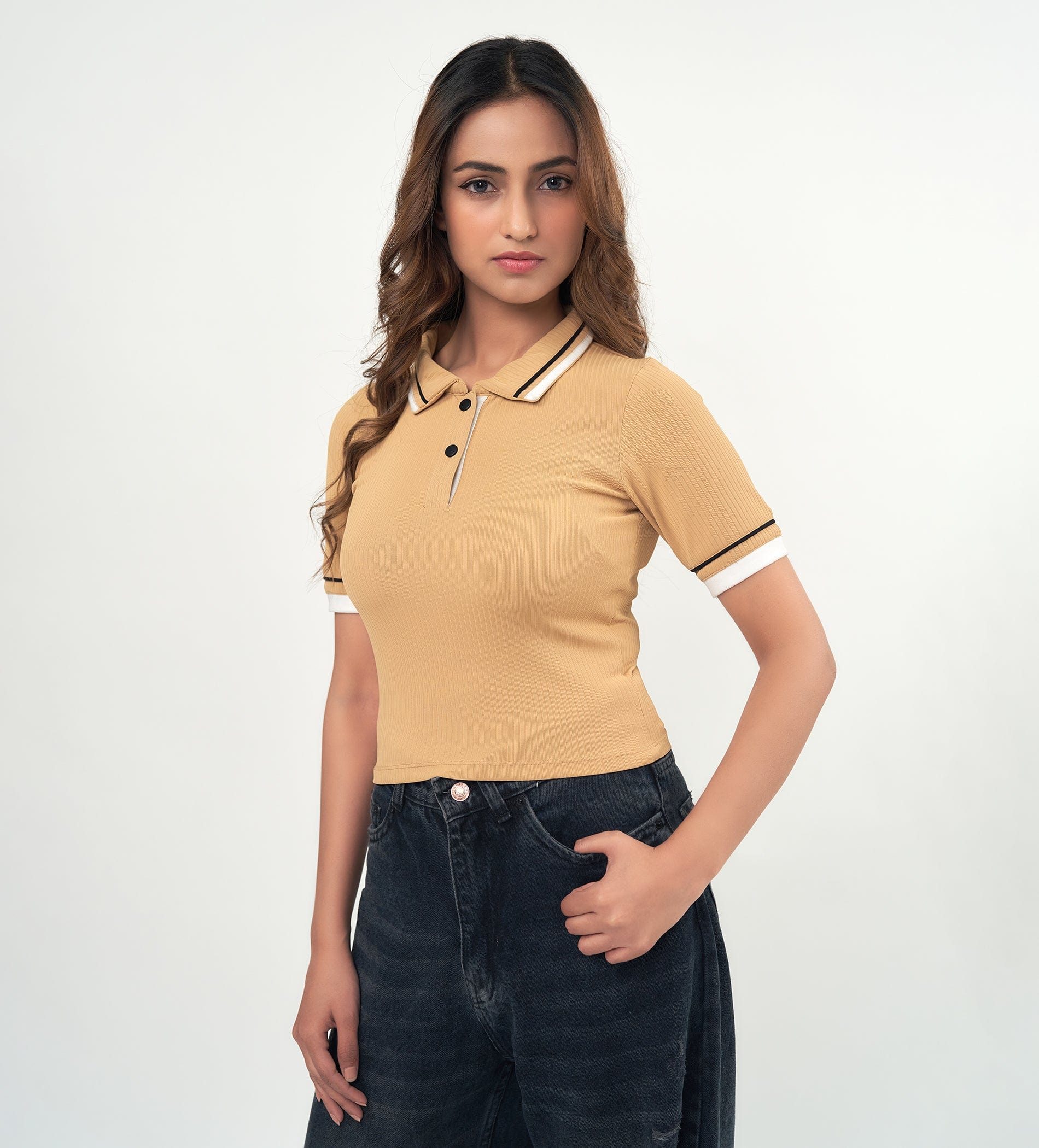 Tanks & Tops Polo T-Shirt Chic Mustard Polo Collar Top