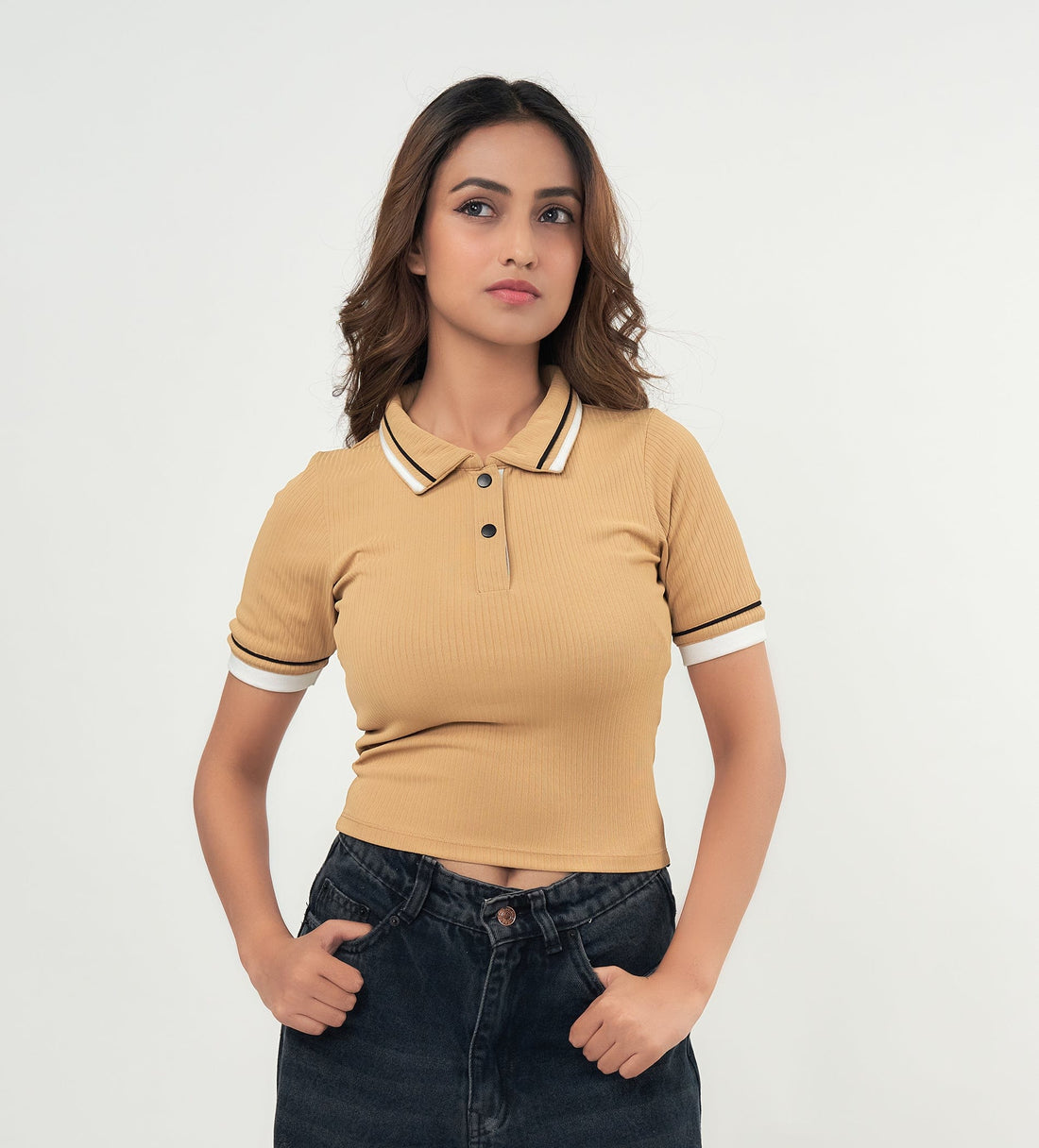 Tanks & Tops Polo T-Shirt Chic Mustard Polo Collar Top