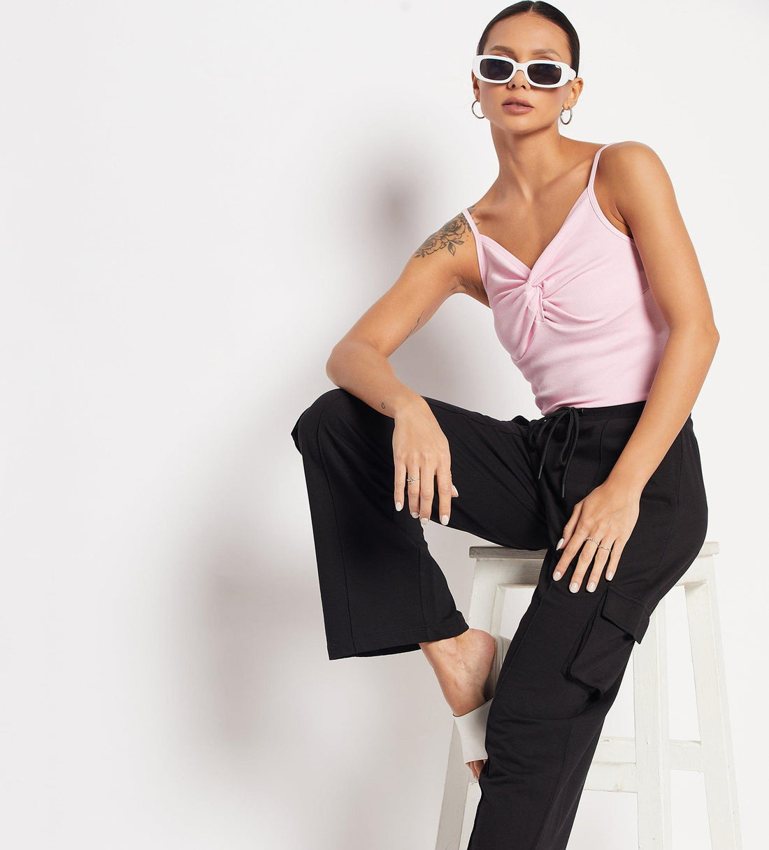Tanks & Tops Tank Top Light Pink Knotted Snug Tank Top for Women
