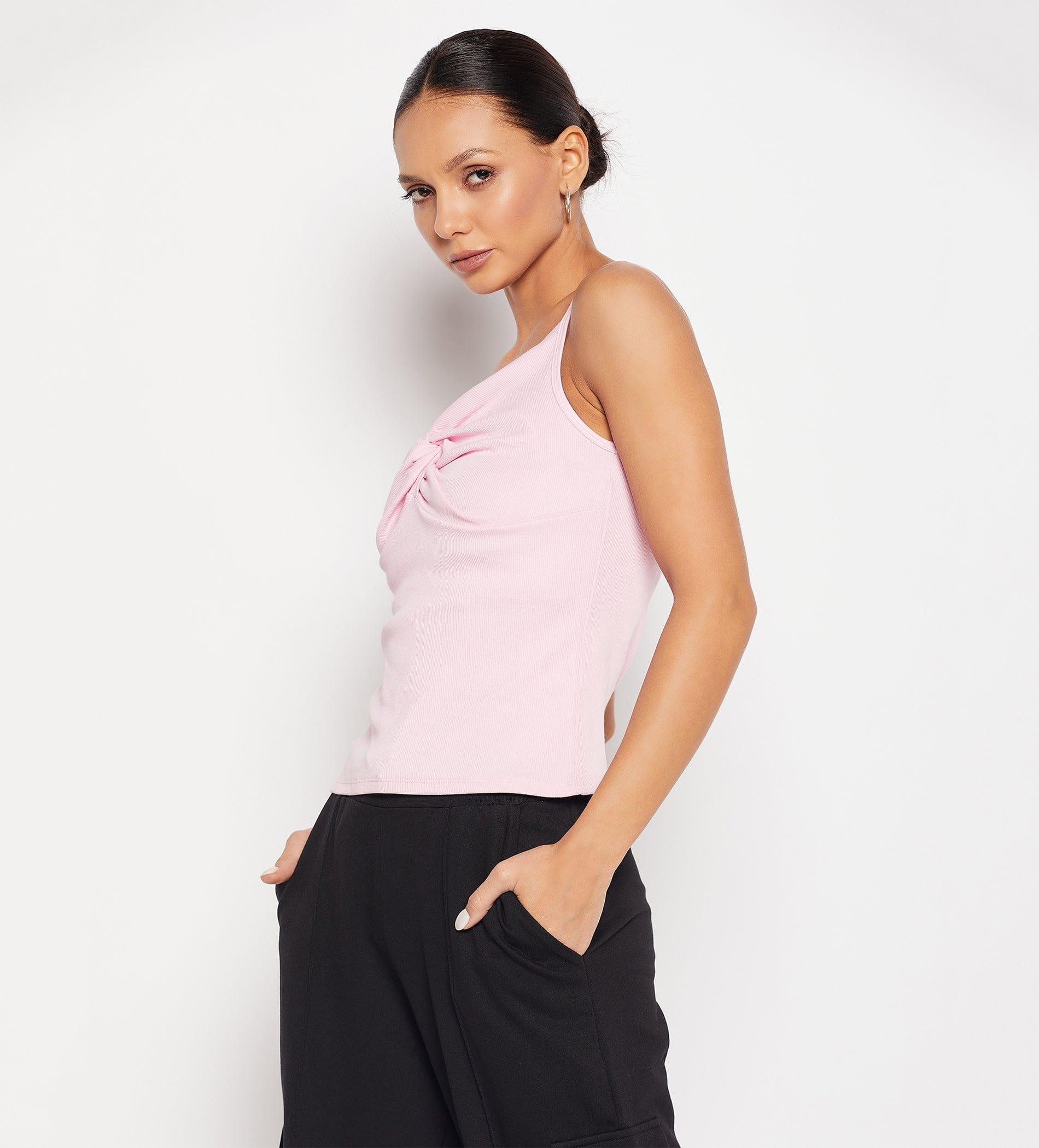 Tanks & Tops Tank Top Light Pink Knotted Snug Tank Top for Women