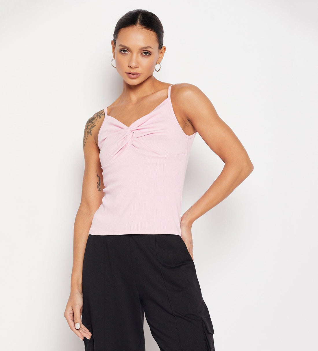 Tanks & Tops Tank Top Light Pink Knotted Snug Tank Top for Women