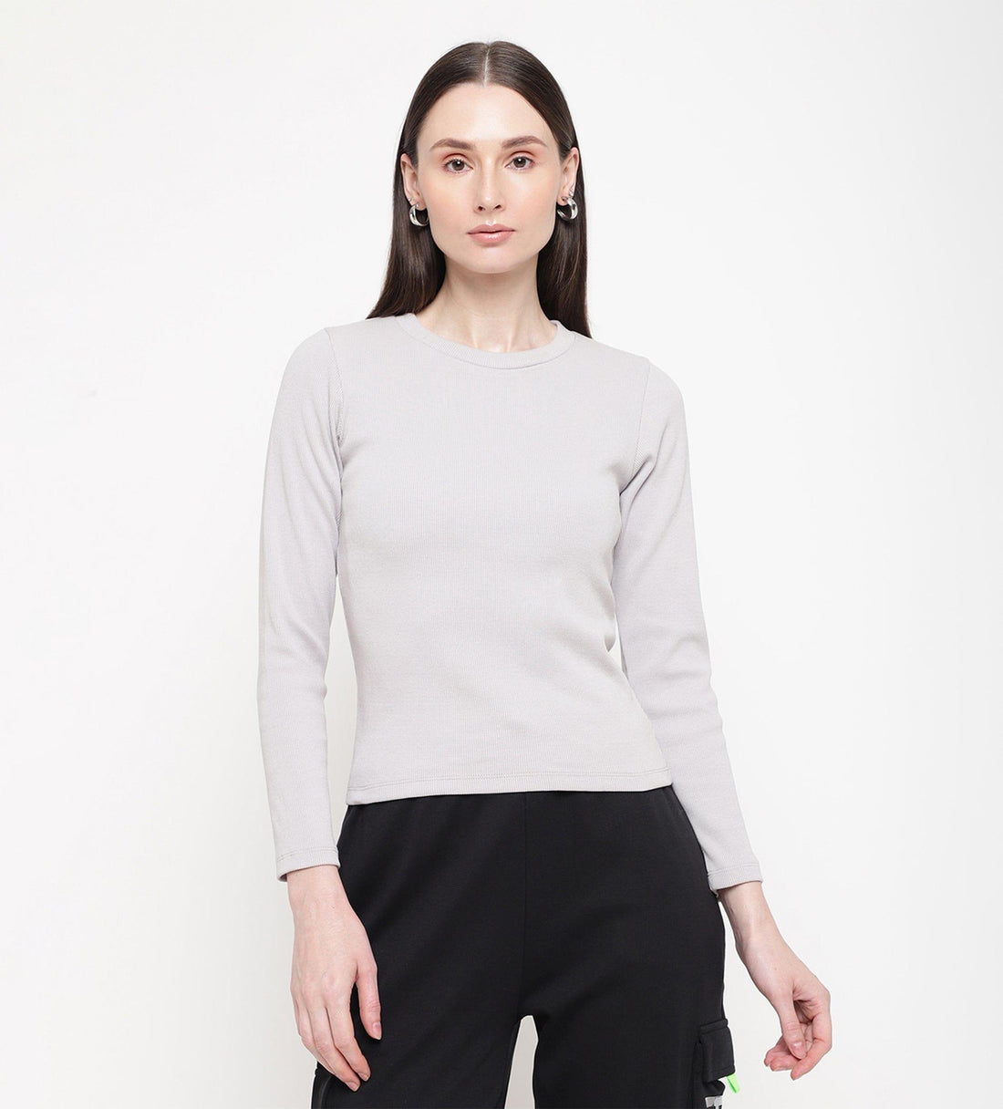 Tanks & Tops Tops Grey Rib Knit Top for Women