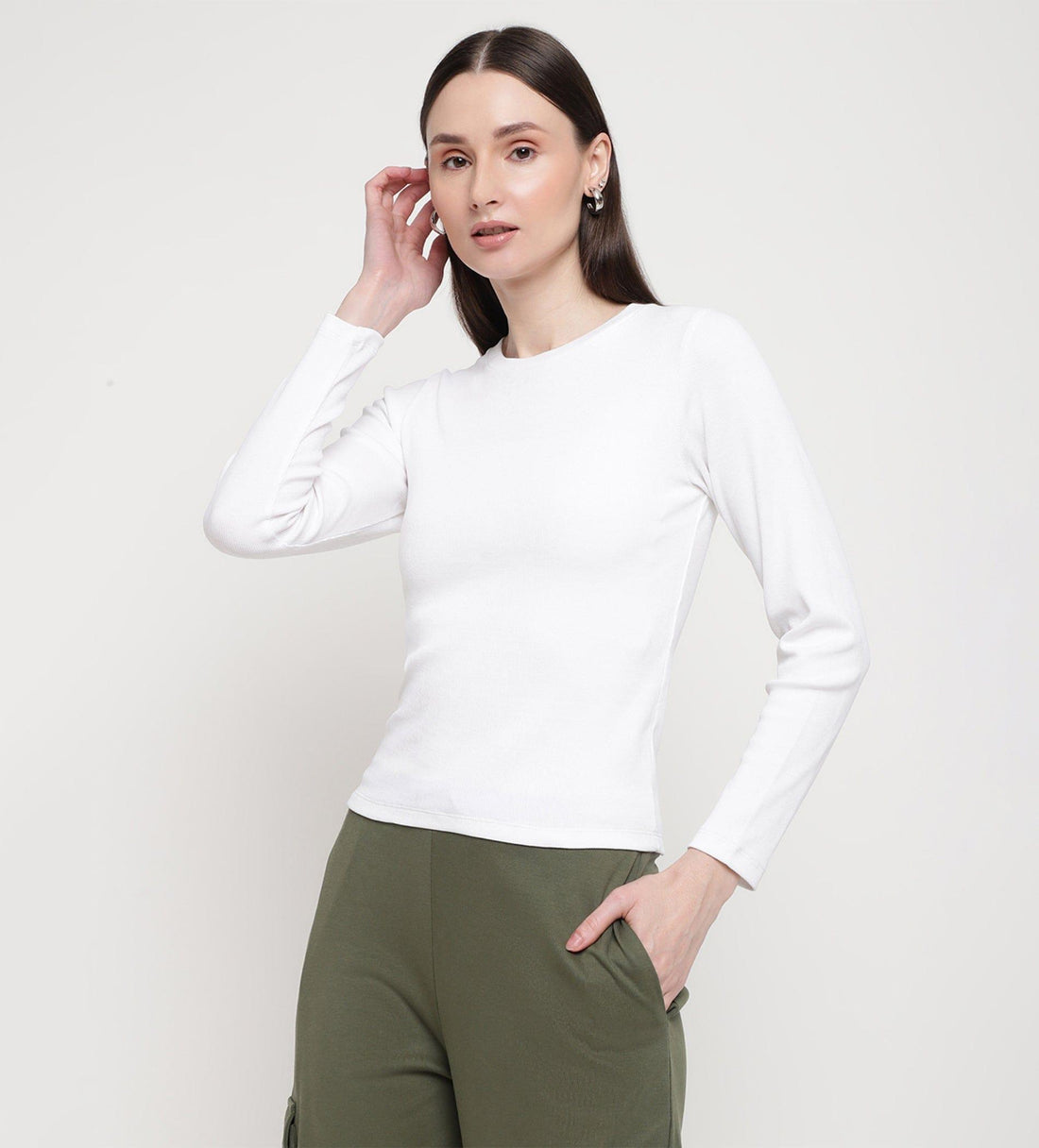 Tanks & Tops Tops White Rib Knit Top for Women