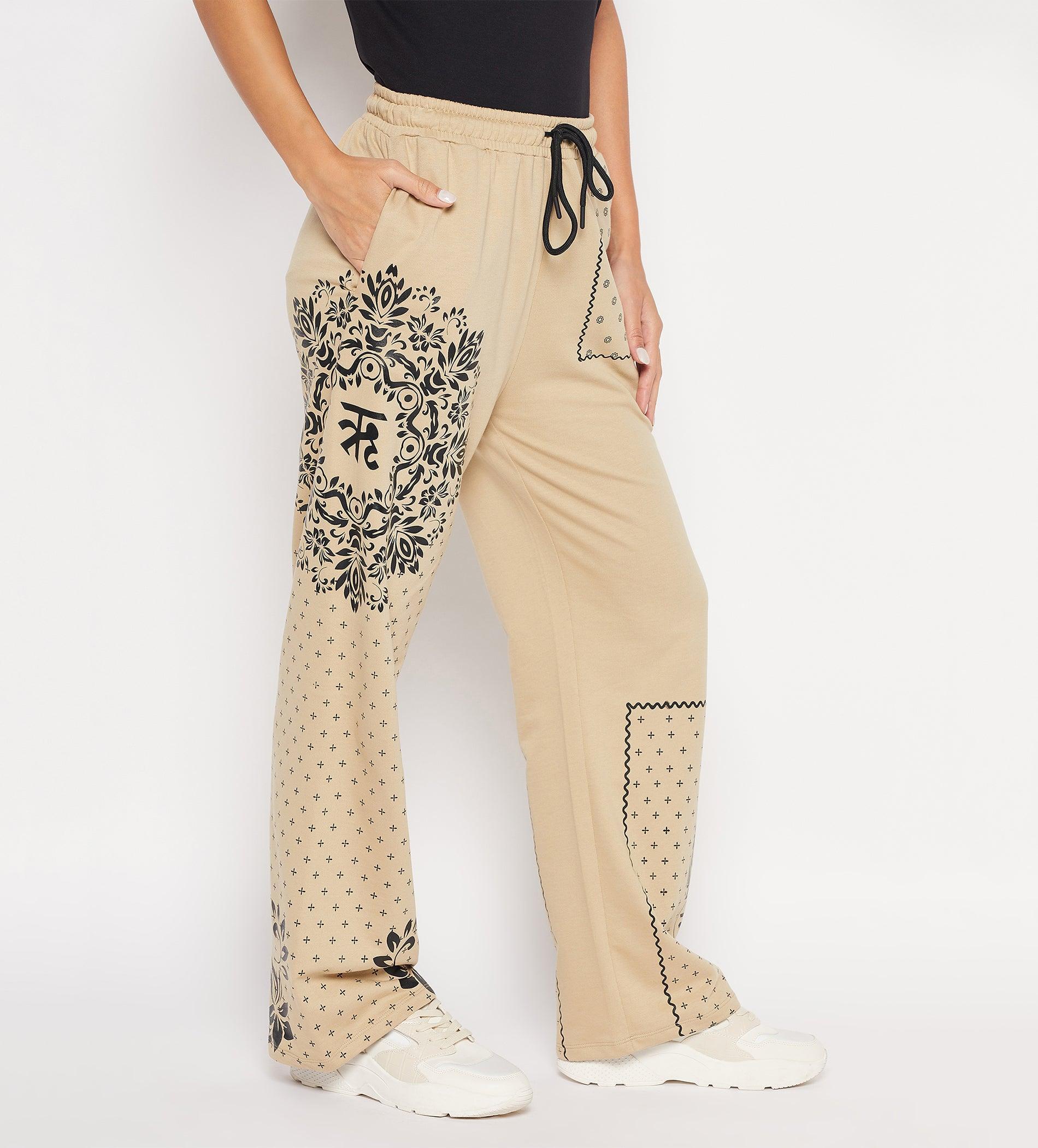 Track Pants Drawstring Trackpants Camel Bandana print wide leg trouser for Women