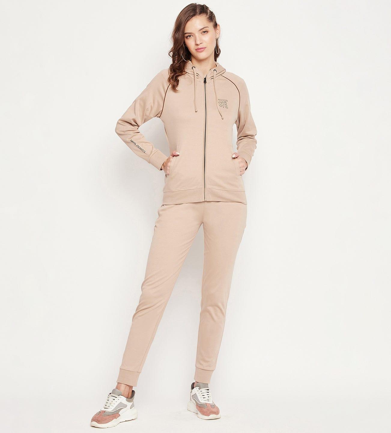 Track Suits All Season Track Suit Beige Slim Fit Zip up All Season Tracksuit for Women