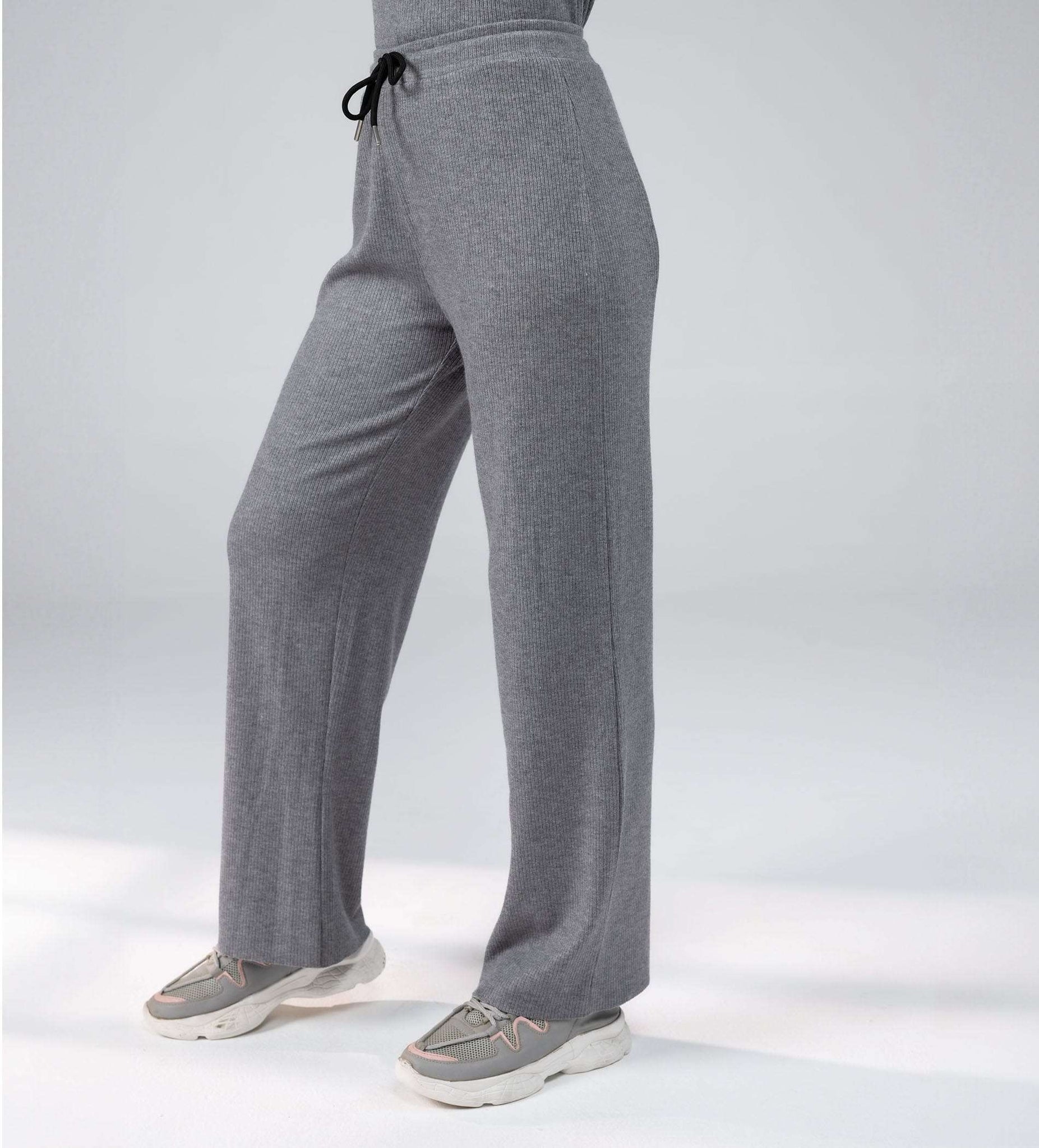 Trackpants Drawstring Trackpants Grey Versatile Rib Knit Trackpant