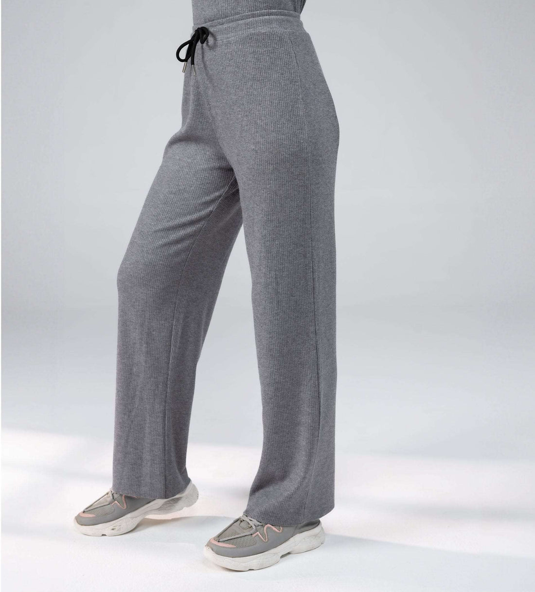 Trackpants Drawstring Trackpants Grey Versatile Rib Knit Trackpant