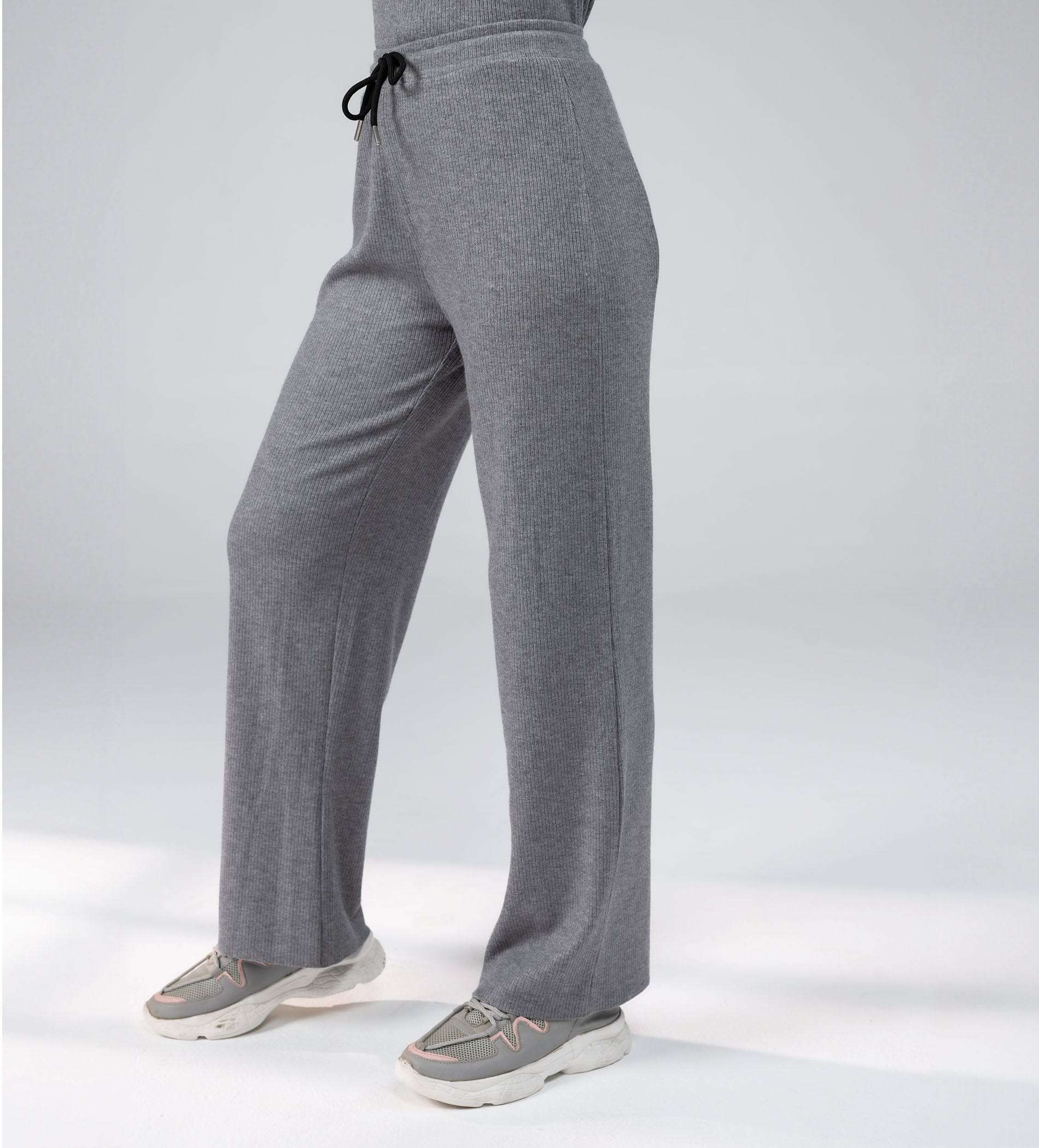 Trackpants Drawstring Trackpants Grey Versatile Rib Knit Trackpant