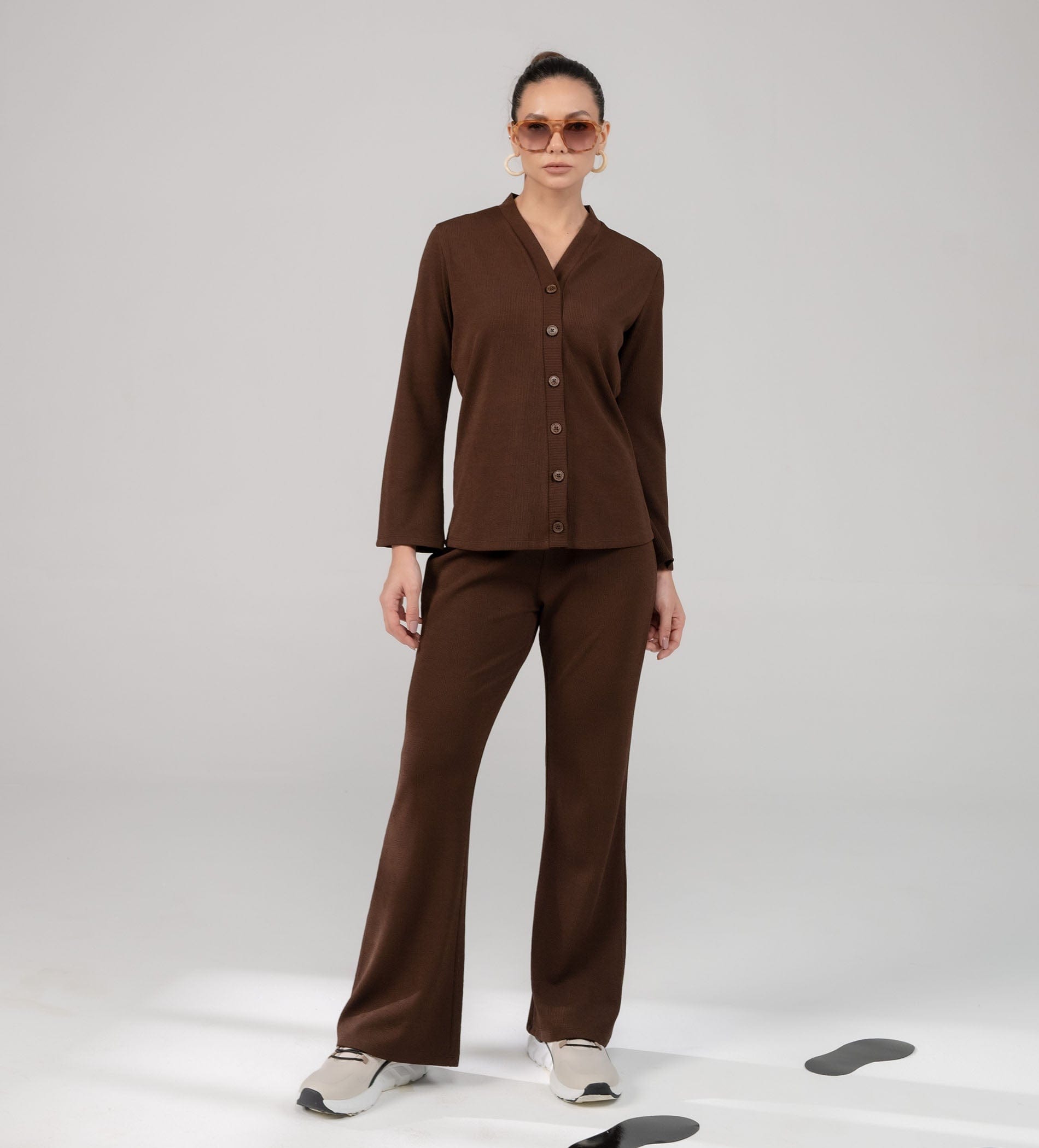 Trackpants Drawstring Trackpants Textured Rib Knit brown Trackpants