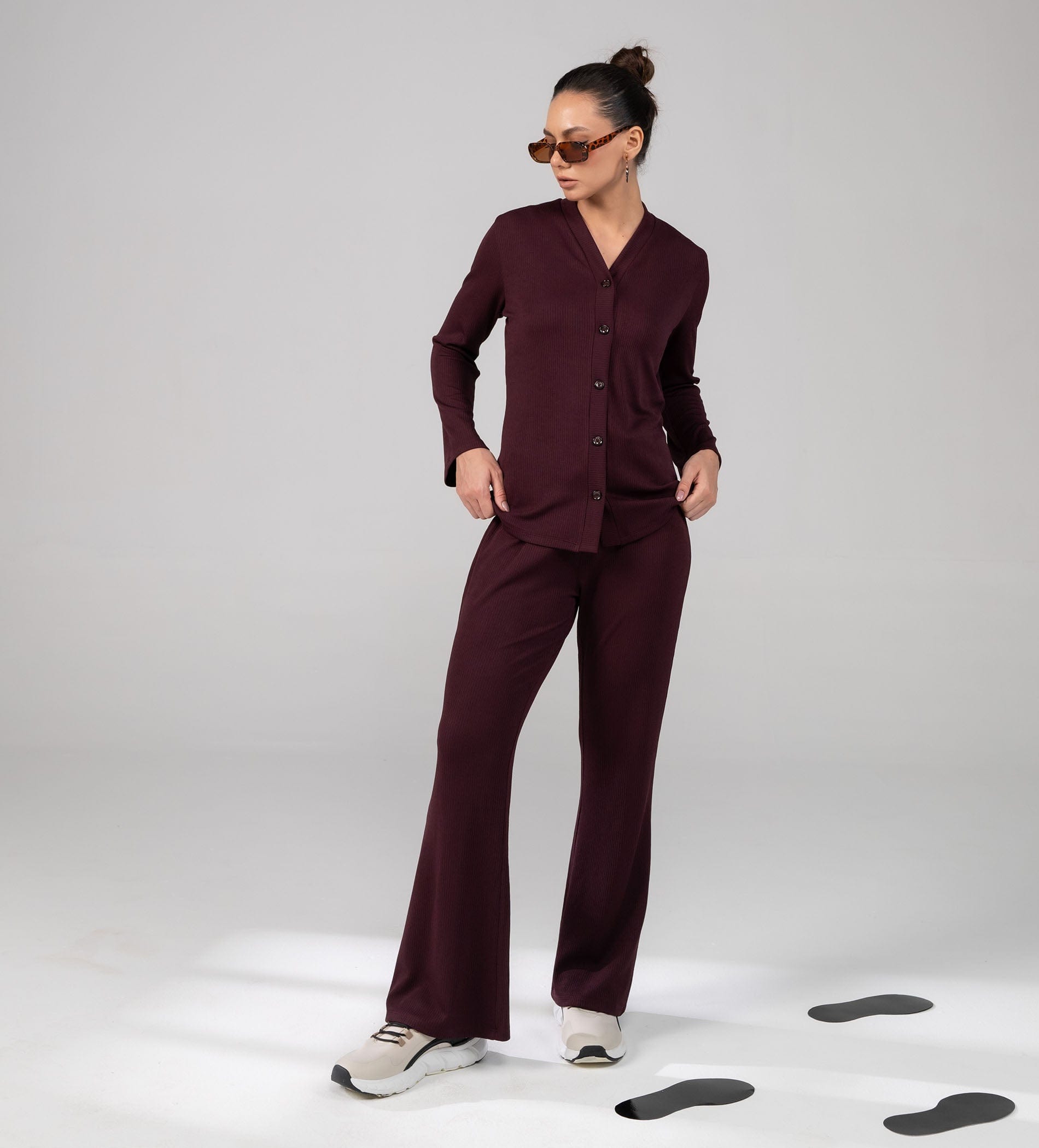 Trackpants Drawstring Trackpants Textured Rib Knit wine Trackpants