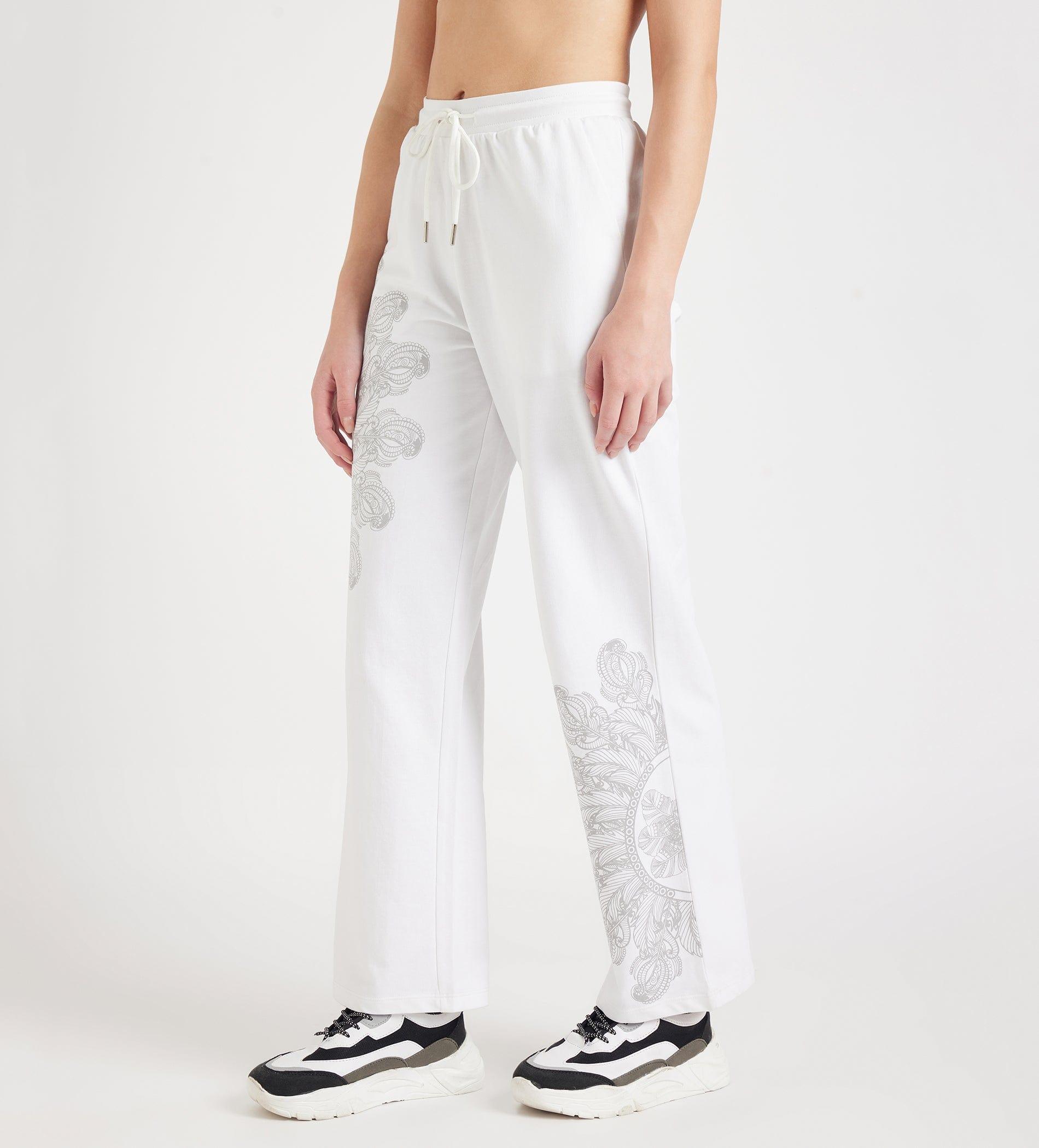 Trackpants Drawstring Trackpants White Abstract Print Вottom