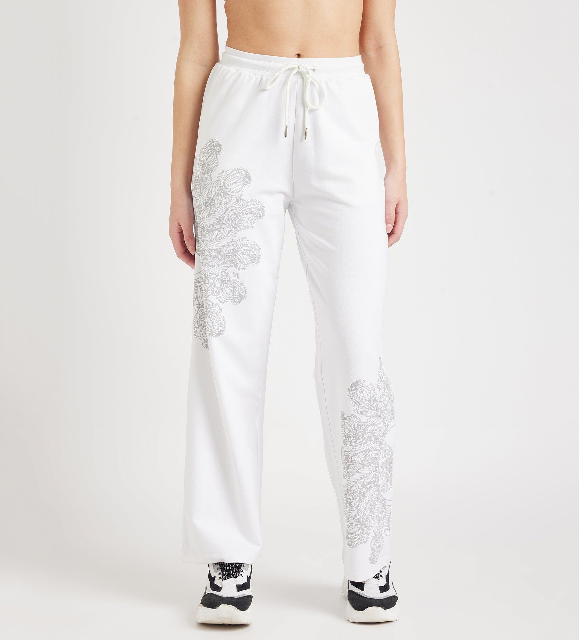 Trackpants Drawstring Trackpants White Abstract Print Вottom