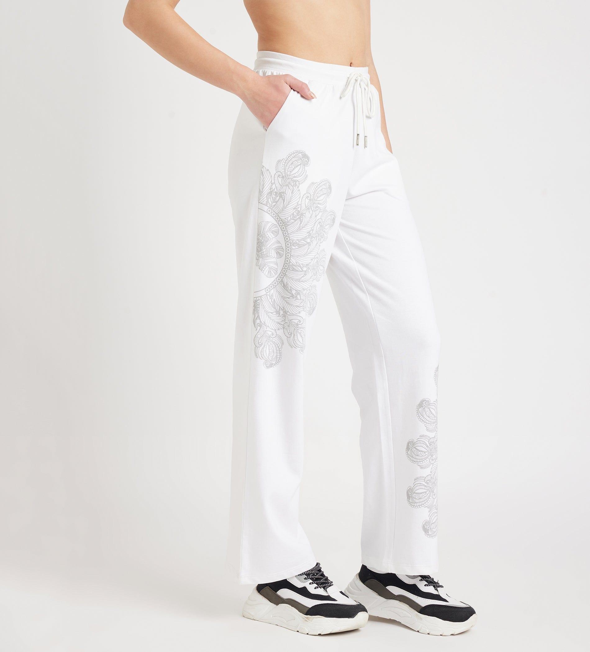 Trackpants Drawstring Trackpants White Abstract Print Вottom