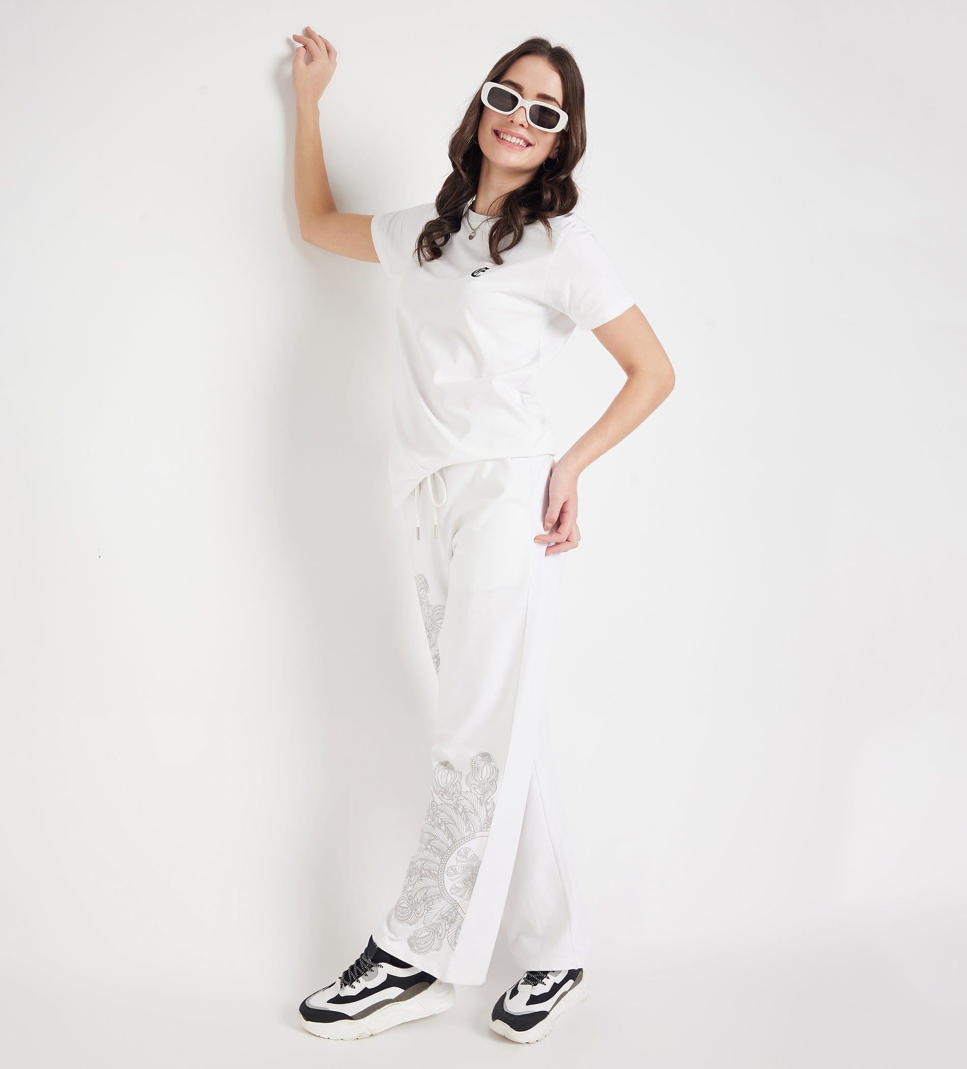 Trackpants Drawstring Trackpants White Abstract Print Вottom