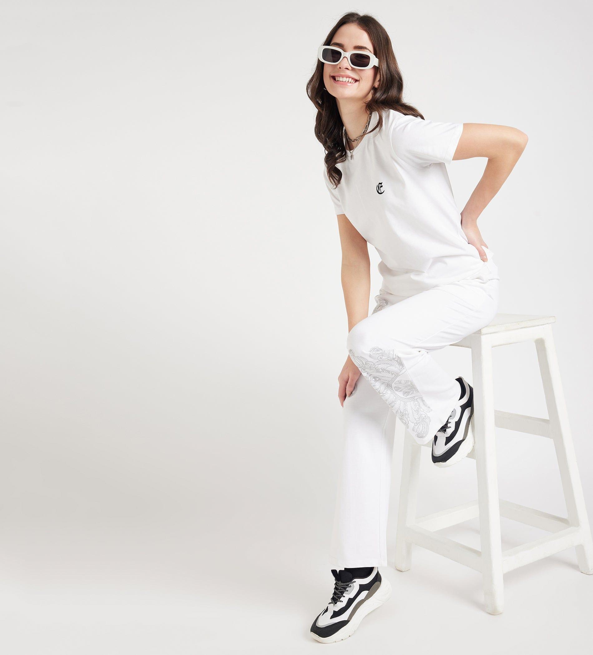 Trackpants Drawstring Trackpants White Abstract Print Вottom