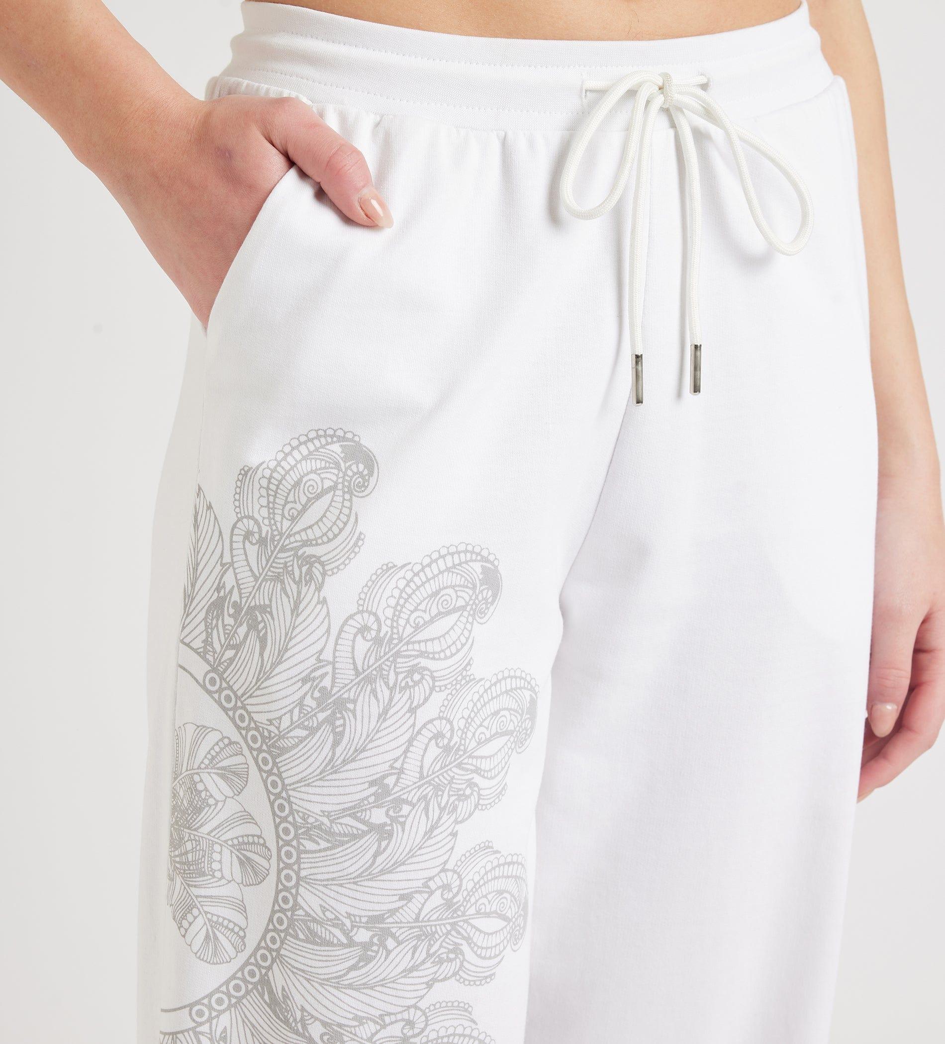 Trackpants Drawstring Trackpants White Abstract Print Вottom