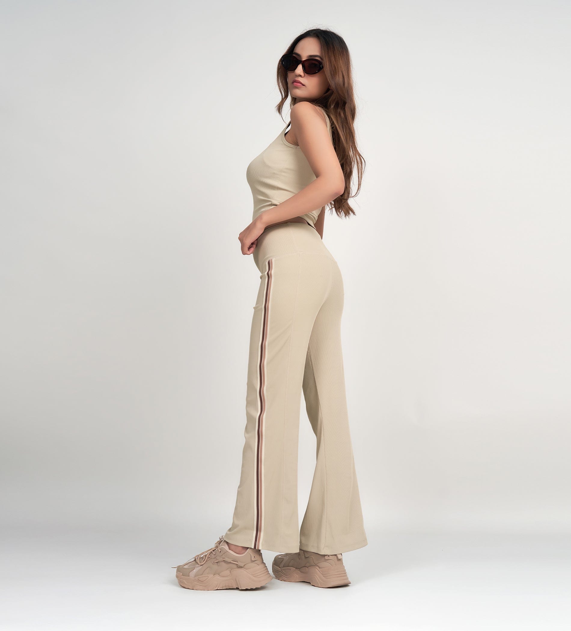 Trackpants Open Bottom Trackpant Sporty & Chic Cream Bootcut