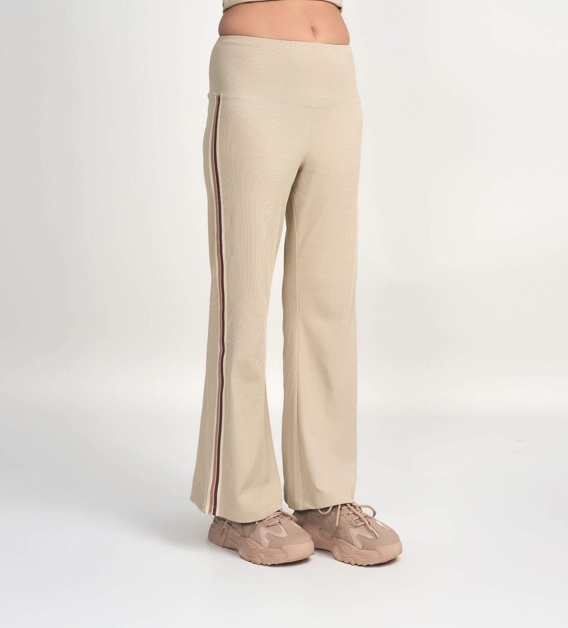 Trackpants Open Bottom Trackpant Sporty & Chic Cream Bootcut