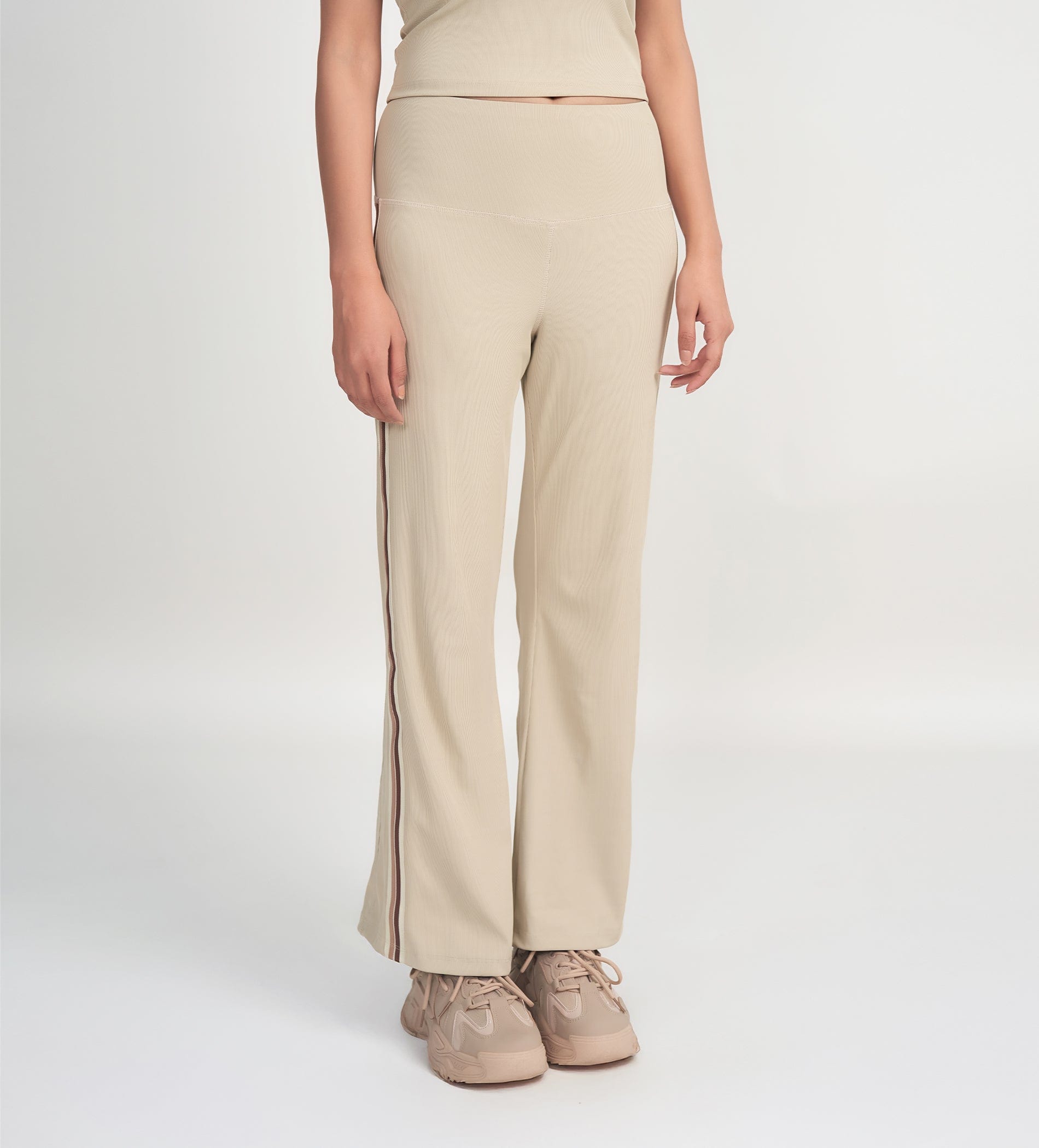 Trackpants Open Bottom Trackpant Sporty & Chic Cream Bootcut