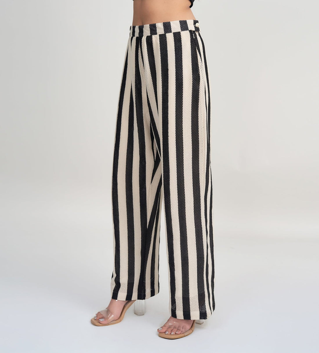 Trackpants Wide Leg Trackpant Black & Cream Crochet Pant