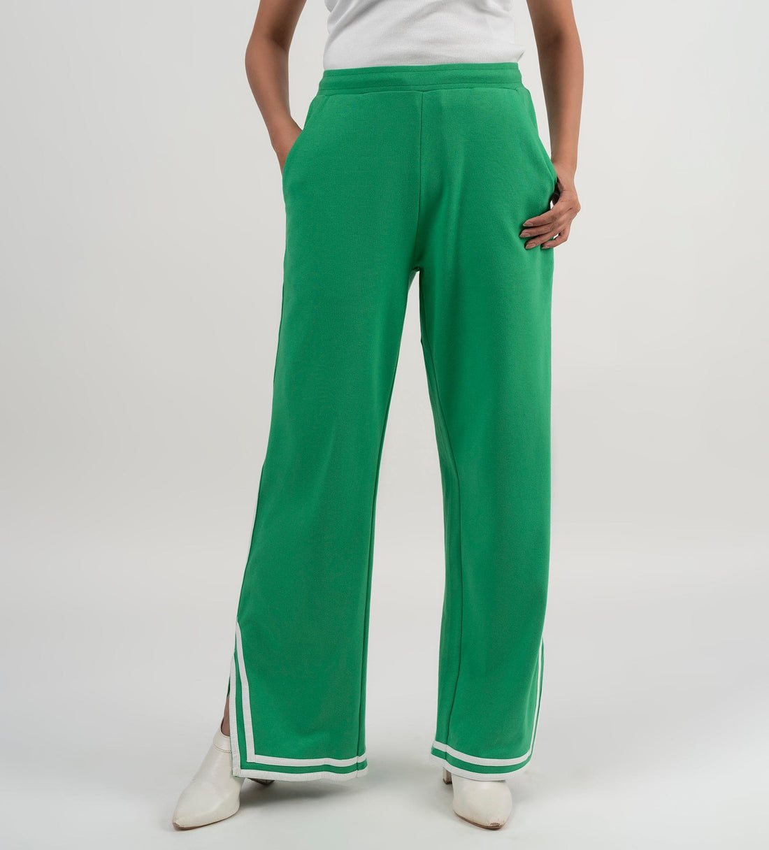 Trackpants Wide Leg Trackpant Green Track Pants with Bone detail