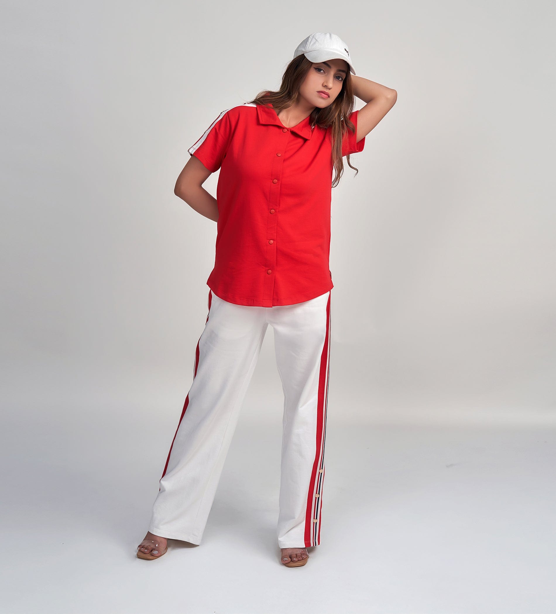 Trackpants Wide Leg Trackpant Luxe White Track with Gold Accents