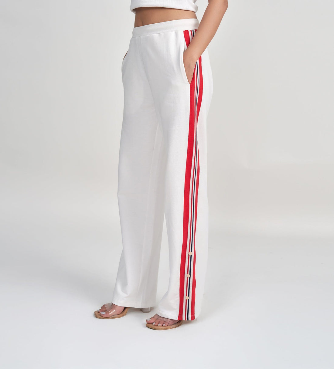 Trackpants Wide Leg Trackpant Luxe White Track with Gold Accents
