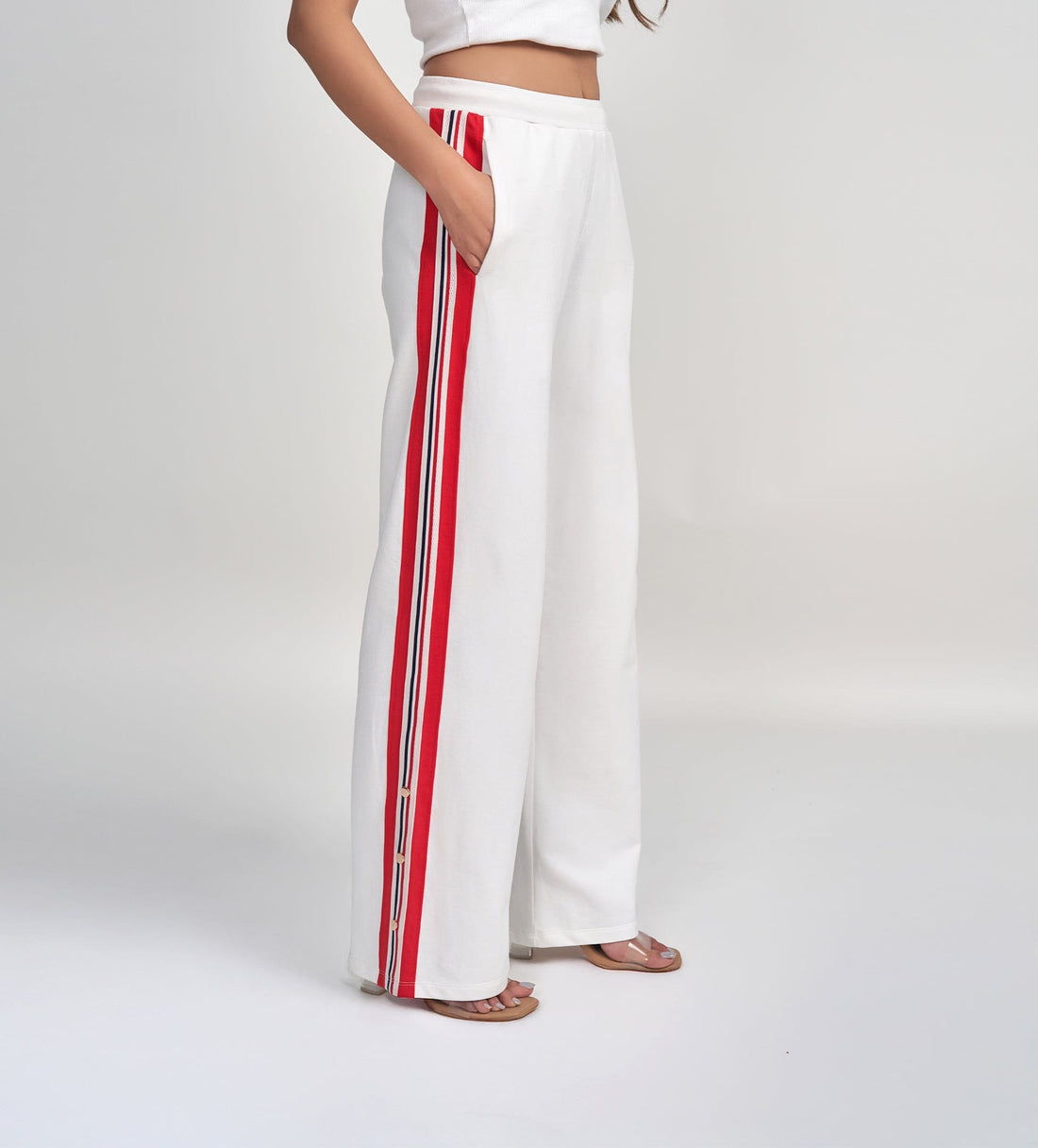 Trackpants Wide Leg Trackpant Luxe White Track with Gold Accents