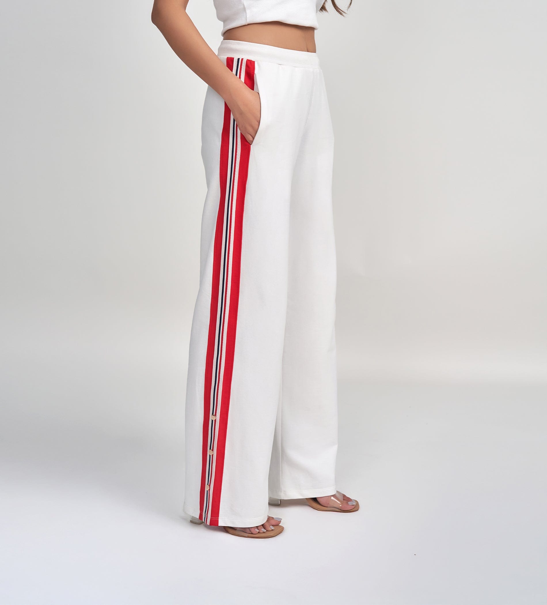 Trackpants Wide Leg Trackpant Luxe White Track with Gold Accents