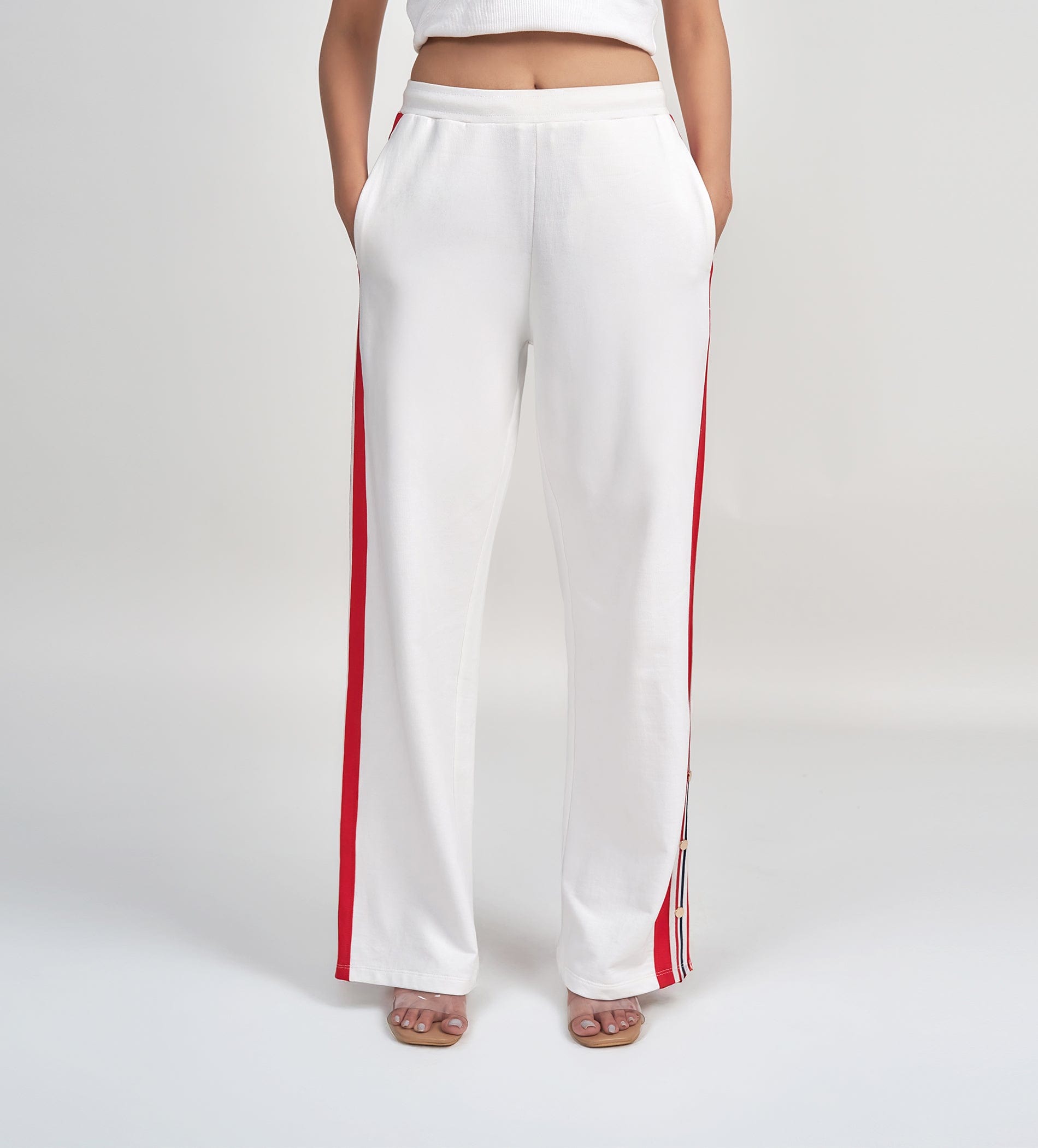 Trackpants Wide Leg Trackpant Luxe White Track with Gold Accents