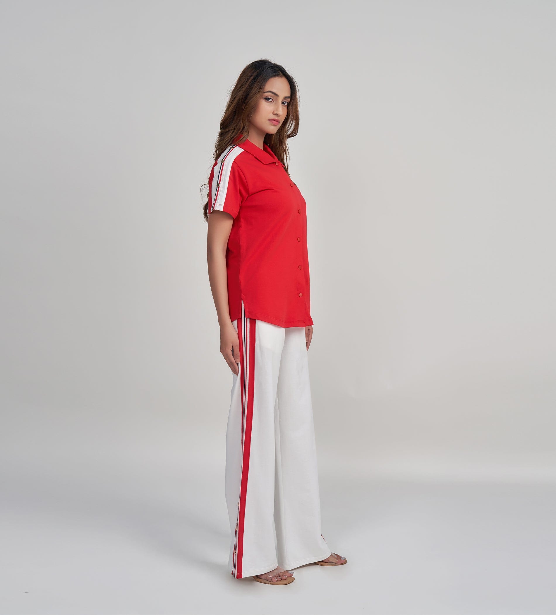 Trackpants Wide Leg Trackpant Luxe White Track with Gold Accents